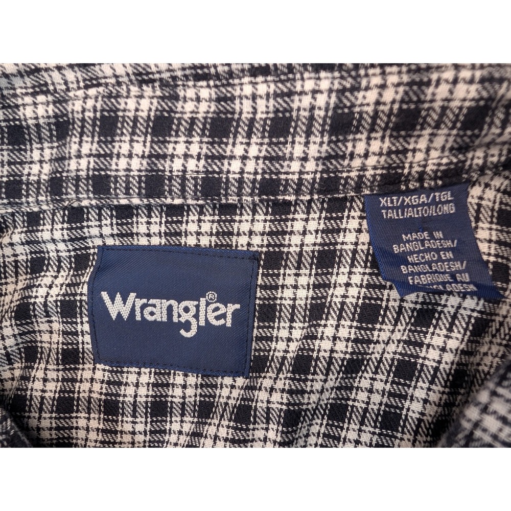 Wrangler Western Shirt Men XLT Black White Plaid Flannel Pearl Snap NWT - Picture 3 of 11